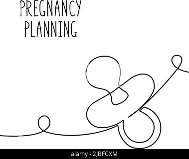 Disegno in linea continuo del succhietto. Concetto di pianificazione della gravidanza. Illustrazione vettoriale Illustrazione Vettoriale