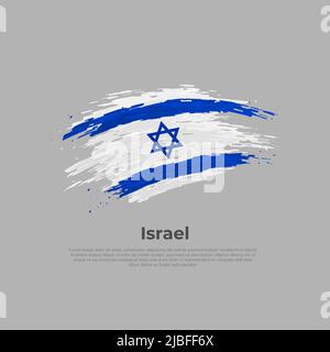 Bandiera di Israele. Spazzola dipinta bandiera israeliana su sfondo bianco. Pennellate. Poster nazionale di disegno vettoriale, modello. Posiziona per testo. Stato patriottico Illustrazione Vettoriale