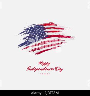 4th luglio Happy Independence Day USA. Spazzola dipinta bandiera americana su sfondo bianco. Biglietto di auguri. Quarto luglio, festa degli Stati Uniti, giorno di indipendenza Illustrazione Vettoriale