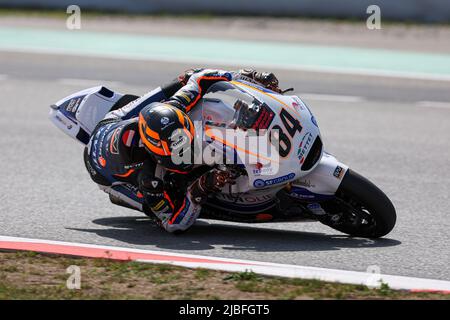 Zonta Van Den Goorbergh dall'Olanda del GP Racing RW con Kalex durante le prove libere Moto2 del Gran Premi Monster Energy de Catalunya a Circu Foto Stock