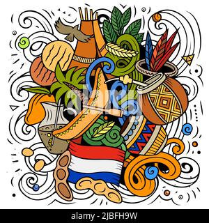 Paraguay disegno a mano cartoon doodles illustrazione. Illustrazione Vettoriale