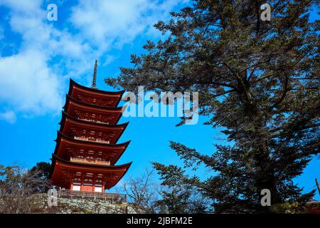 Tempio di Itsukushima e per le strade circostanti Foto Stock