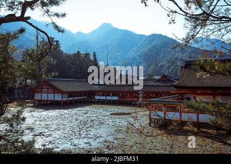 Tempio di Itsukushima e per le strade circostanti Foto Stock