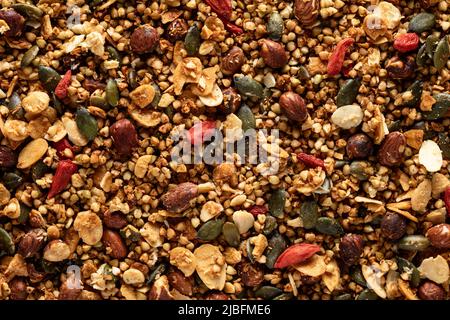 Vista ravvicinata dall'alto della granola Foto Stock