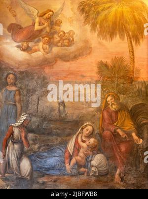 FERRARA, ITALIA - 9 NOVEMBRE 2021: Il dipinto volo in Egitto nella chiesa Chiesa di San Francesco di Girolamo Domenichini dal 19 Foto Stock