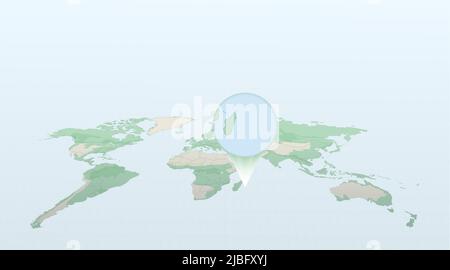 Mappa del mondo in prospettiva che mostra la posizione del paese Mauritius con mappa dettagliata con bandiera di Mauritius. Illustrazione vettoriale. Illustrazione Vettoriale