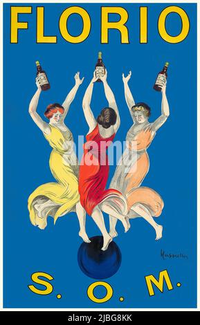 A volgere del 20th secolo il manifesto pubblicitario italiano di Leonetto Cappiello (1875-1942), con tre donne che ballano - e ciascuna con una bottiglia di vino Florio Marsala, l'azienda è stata fondata a Marsala nel 1832 da Vincenzo Florio. Foto Stock