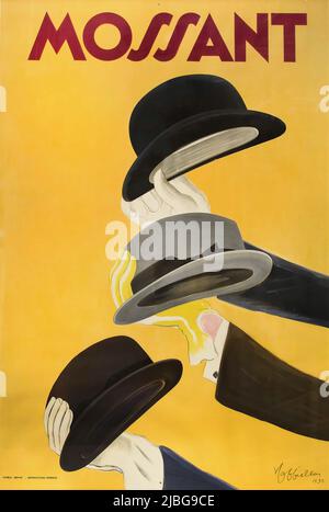 Un giro del 20th secolo, poster pubblicitario francese di Leonetto Cappiello (1875-1942), per Mossant, un famoso marchio di cappello prodotto in Francia e ben noto negli Stati Uniti per la maggior parte del XX secolo. L'azienda fu fondata da Charles Mossant nel XIX secolo, e nel 1929 venivano prodotti più di 2.000 cappelli al giorno. Foto Stock