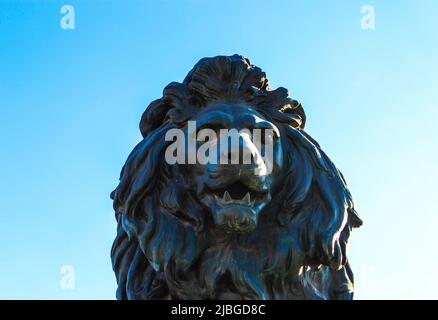 Sofia, Bulgaria - 14 febbraio 2017: Statua del Leone sul Ponte dei Leoni sul fiume Vladaya, Sofia, Bulgaria. Il Leone è un simbolo nazionale della Bulgaria. Foto Stock