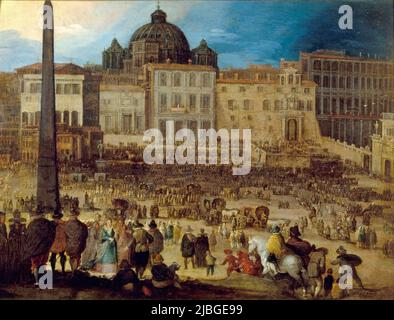 Vista di Piazza San Pietro a Roma durante l'elezione di Papa Clemente VIII nel 1592 da Luigi di Caulery Foto Stock