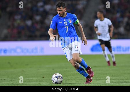 Bologna, Italia , 04th giugno , 2022 da sinistra a destra, Alessandro Florenzi d'Italia Durante il calcio Nations League 2022 Italia-Germania Credit: Massimo Insabato/Alamy Live News Foto Stock