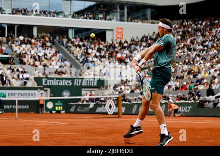 Parigi, Francia. 5th giugno 2022. Il giocatore di tennis Casper Ruud dalla Norvegia è in azione al torneo di tennis del Grand Slam Open 2022 a Roland Garros, Parigi, Francia. Frank Molter/Alamy Live news Foto Stock