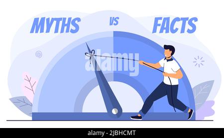 Miti vs fatti illustrazione vettoriale su sfondo bianco bolle vocali a linea sottile con fatti e miti icone a bolla vocale concetto di realtà-verità completa Illustrazione Vettoriale