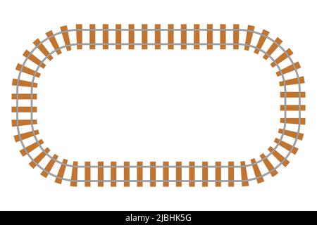 Vista dall'alto della ferrovia, strada ferroviaria in stile cartone animato isolato su sfondo bianco. Linea curva rotonda ferrovia. . Illustrazione vettoriale Illustrazione Vettoriale