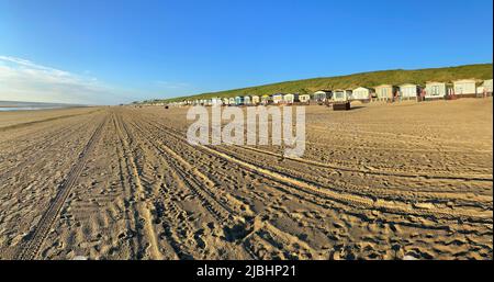 Capanna sulla spiaggia vicino Egmond aan Zee. Mare del Nord, Paesi Bassi. Foto Stock