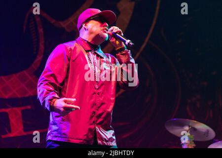 Moline, Stati Uniti. 05th giugno 2022. B-Real (Louis Freese) di Cypress Hill durante Knotfest Roadshow il 5 giugno 2022, al Taxslayer Center di Moline, Illinois (Foto di Daniel DeSlover/Sipa USA) Credit: Sipa USA/Alamy Live News Foto Stock