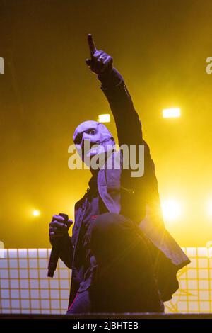 Moline, Stati Uniti. 05th giugno 2022. Corey Taylor di Slipknot durante il Roadshow di Knotfest il 5 giugno 2022, al Taxslayer Center di Moline, Illinois (Foto di Daniel DeSlover/Sipa USA) accreditamento: Sipa USA/Alamy Live News Foto Stock