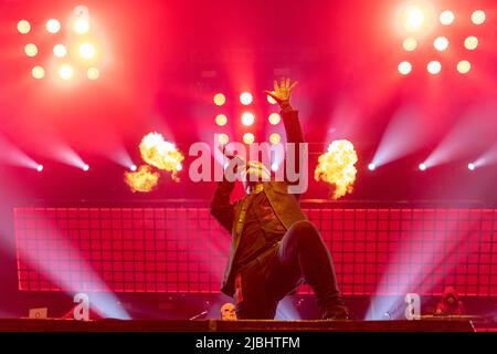 Moline, Stati Uniti. 05th giugno 2022. Corey Taylor di Slipknot durante il Roadshow di Knotfest il 5 giugno 2022, al Taxslayer Center di Moline, Illinois (Foto di Daniel DeSlover/Sipa USA) accreditamento: Sipa USA/Alamy Live News Foto Stock