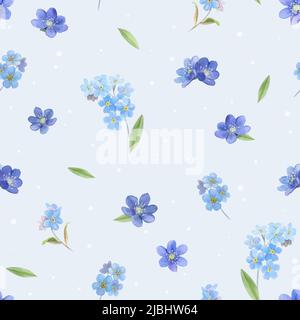 Modello con fiori blu, dimentica-me-not, acquerello illustrazione Foto Stock