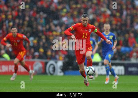 Cardiff, Regno Unito. 05th giugno 2022. Gareth Bale del Galles in azione. Finale della Coppa del mondo FIFA 2022, Galles contro Ucraina allo stadio di Cardiff, nel Galles del Sud, domenica 5th giugno 2022. Solo per uso editoriale. pic by Andrew Orchard/Andrew Orchard SPORTS photography/Alamy Live News Credit: Andrew Orchard SPORTS photography/Alamy Live News Foto Stock