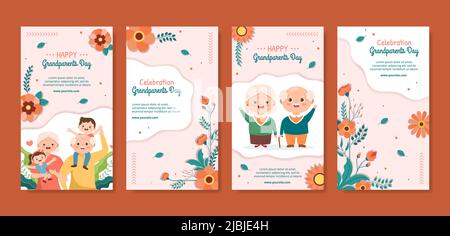 Happy Grandparents Day Stories modello Social Media Flat Cartoon sfondo Illustrazione Illustrazione Vettoriale