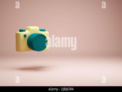 Fotocamera gialla 3D pulsanti verdi raffigura l'illustrazione Foto Stock