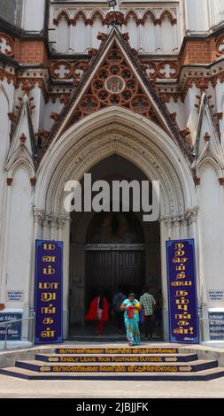 Ingresso principale della Chiesa di nostra Signora di Lourdes a Trichy, Tamil Nadu, India Foto Stock