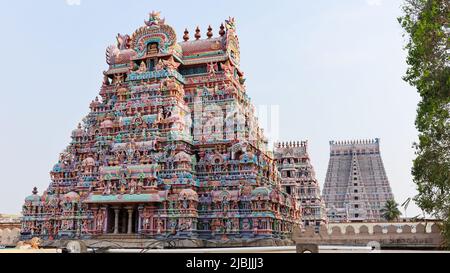 Gopuram meridionale del Tempio di Sri Ranganathaswamy, Srirangam, Trichy, Tamil Nadu, India Foto Stock