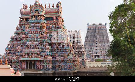 Gopuram meridionale del Tempio di Sri Ranganathaswamy, Srirangam, Trichy, Tamil Nadu, India Foto Stock