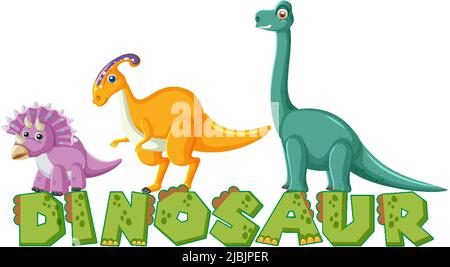 Carino illustrazione del logo dei caratteri dinosauri Illustrazione Vettoriale