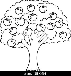 Apple Tree isolato colorazione pagina per bambini Illustrazione Vettoriale