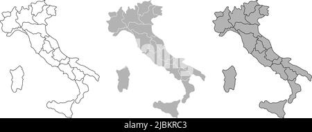 Carta politica italiana con frontiere amministrative regionali. Silhouette cartografica. Carta dell'Italia con confini regionali Illustrazione Vettoriale