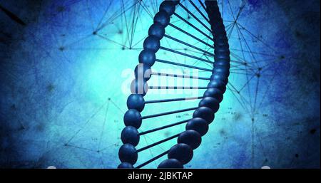 Immagine della rete di connessioni del dna Strand pver su sfondo blu Foto Stock