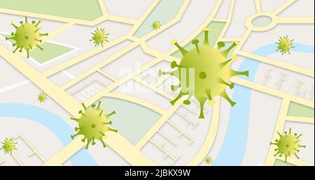 Immagine di una caduta di 19 cellule sul piano della città Foto Stock