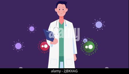 Immagine della caduta di 19 celle su sfondo viola Foto Stock