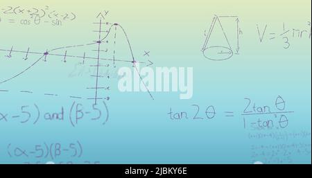 Immagine di equazioni matematiche su sfondo blu Foto Stock