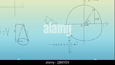 Immagine di equazioni matematiche su sfondo blu Foto Stock