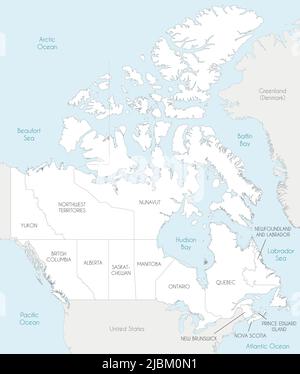 Mappa vettoriale del Canada con province e territori e divisioni amministrative, e paesi e territori vicini. Modificabile e chiaramente di laboratorio Illustrazione Vettoriale