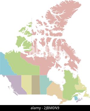 Mappa vettoriale in bianco del Canada con province, territori e divisioni amministrative. Livelli modificabili e chiaramente etichettati. Illustrazione Vettoriale