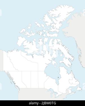 Mappa vettoriale in bianco del Canada con province, territori e divisioni amministrative, e paesi e territori vicini. Modificabile e cancellabile Illustrazione Vettoriale