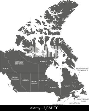 Mappa vettoriale del Canada con province e territori e divisioni amministrative. Livelli modificabili e chiaramente etichettati. Illustrazione Vettoriale