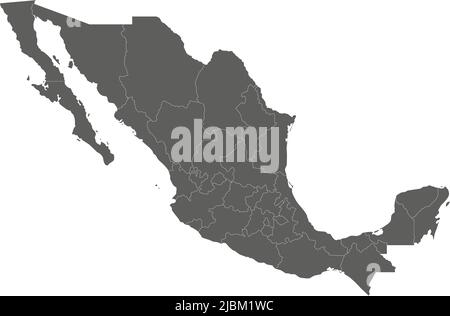 Mappa vettoriale vuota del Messico con regioni o stati e divisioni amministrative. Livelli modificabili e chiaramente etichettati. Illustrazione Vettoriale