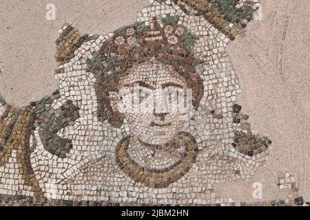 Mosaico cristiano dei primi anni del 4th secolo scoperto in via Canoniche, Treviso, Italia nel 1967. Foto Stock