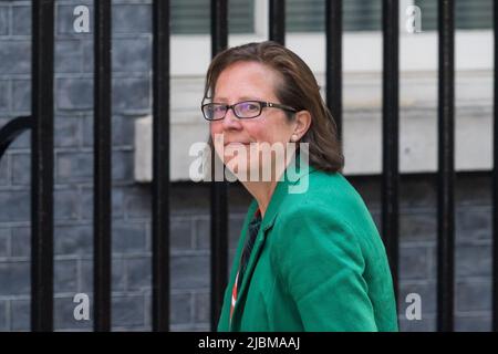 Londra, Regno Unito. 07th giugno 2022. Leader della Casa dei Lord e Lord Privy Seal la baronessa Evans arriva a Downing Street per partecipare alla riunione del Gabinetto. Ieri, il primo ministro britannico Boris Johnson ha ottenuto il sostegno di 211 deputati del partito conservatore durante un voto di fiducia con 148 deputati che votano contro la sua leadership dopo che il voto è stato attivato a seguito della pubblicazione della relazione di sue Gray nei partiti di rottura delle regole di Covid a Downing Street. Credit: Wiktor Szymanowicz/Alamy Live News Foto Stock