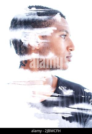 Ritratto di Pittografia di un giovane attraente uomo nero Foto Stock