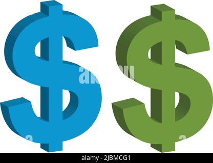 illustrazione dei segni del dollaro verde e blu. vettore. su sfondo bianco Illustrazione Vettoriale