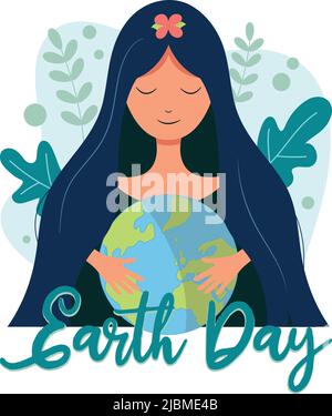 Illustrazione del giorno della Terra, Madre Gaia che tiene il pianeta Terra Illustrazione Vettoriale