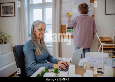 Buone donne mature eco architetti che lavorano insieme in ufficio. Foto Stock