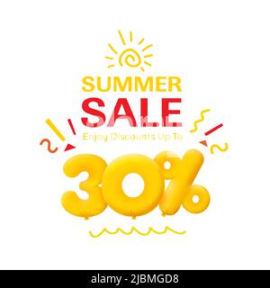 Offerta speciale vendita 30% sconto 3D numero giallo tag voucher illustrazione vettoriale. Sconto stagione etichetta 30% di sconto promozione pubblicità estate vendita coupon promo marketing banner vacanza week-end Illustrazione Vettoriale