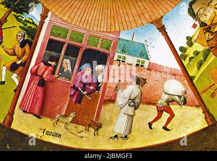 'Invidia'. Dettaglio dai sette peccati mortali e dalle quattro ultime cose. Pittura di Hieronymus Bosch. Madrid, Prado. Foto Stock